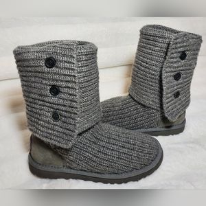 Women Uggs Grey Sweater Boots Button Side Adjustable Length Size 6 Cardy - Gray
